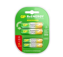 Аккумулятор Перезаряжаемые аккумуляторы GP ReEnergy 270AAHC АА+100AAAHC AAA, емкости 2650 и 930 мАч - 8 шт. в промо-упаковке 4+4