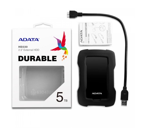 Внешний жесткий диск/ Portable HDD 5TB ADATA HD330 (Black), Silicone, USB 3.2 Gen1, 133x89x23mm, 316g /3 года/