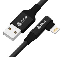 GCR Кабель PREMIUM 0.7m для iPhone, iPad, Air, AM/Lightning угловой, MFI, черный, AL case черный, 28/24 AWG, GCR-53436