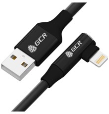 GCR Кабель PREMIUM 0.7m для iPhone, iPad, Air, AM/Lightning угловой, MFI, черный, AL case черный, 28/24 AWG, GCR-53436