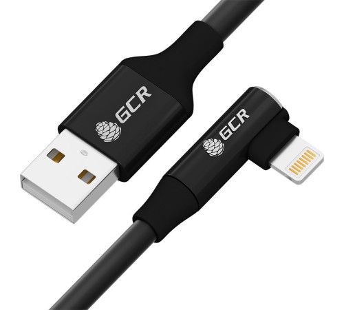 GCR Кабель PREMIUM 0.7m для iPhone, iPad, Air, AM/Lightning угловой, MFI, черный, AL case черный, 28/24 AWG, GCR-53436