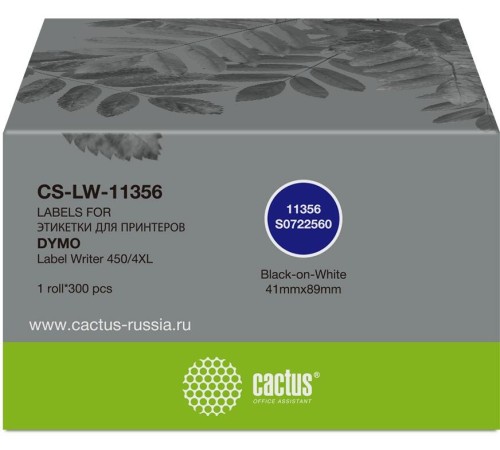 -/ Этикетки Cactus CS-LW-11356 сег.:89x41мм черный белый 300шт/рул Dymo Label Writer 450/4XL
