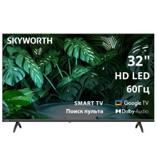 Телевизор ЖК 32'' Skyworth 32", HD, 200Nit, Google TV, DVB-T2/C/S2, 2.0 ch Sound 10W*2, 60Hz, 2 HDMI, 2 USB, Digital Audio Output, LAN, Composite output, CI, Выход для наушников, 2 Pole, безрамочный дизайн, 2025