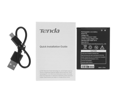 Маршрутизатор/ Tenda 4G180 v4.0 Роутер портативный LTE CAT.4, до 300 Мбит/с, 2.4 ГГц, USB-C порт, Nano SIM слот, аккумулятор 2100 мАч