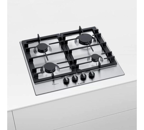 Встраиваемая газовая панель BOSCH Газ,  !! 5.2x58.2x52, нерж.сталь, независимая, серебристая, автоподжиг, газ-контроль
