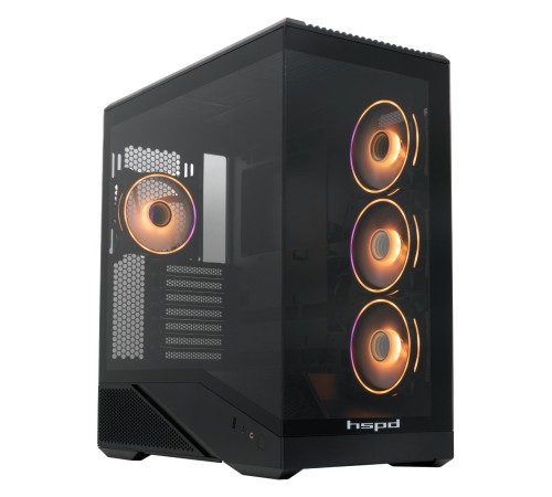 Корпус без блока питания/ Case HSPD F711, Panoramic Full Tower, Black, TG, 0.7 SPCC, 4x120mm ARGB (FN027) ATX, mATX, mITX 190/420/280mm 2x2.5", 2x3.5", 7xPCI 1xUSB-A 3.0, 1xUSB-C 445x235x475mm Корпус без блока питания/ Case HSPD F711, Panoramic Full Tower, Black, TG, 0.7 SPCC, 4x120mm ARGB (FN027) ATX, mATX, mITX 190/420/280mm 2x2.5", 2x3.5", 7xPCI 1xUSB-A 3.0, 1xUSB-C 445x235x475mm
