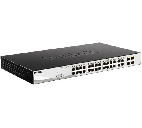 Коммутатор/ DGS-1210-28MP/F Smart L2 Switch 24х1000Base-T PoE, 4хCombo 1000Base-T/SFP, PoE Budget 370W, Compact CLI