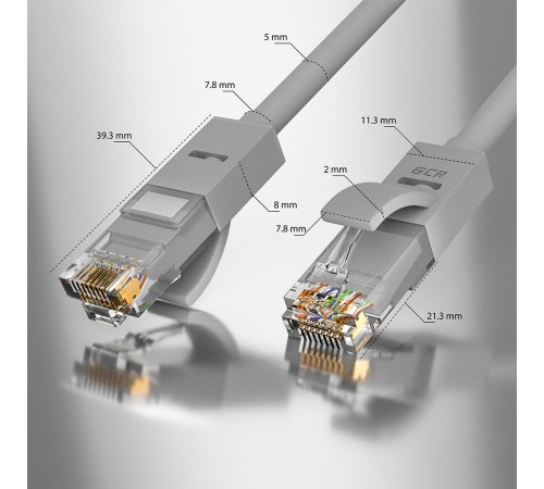 GCR Патч-корд прямой 25.0m UTP кат.5e, серый, позолоченные контакты, 24 AWG, литой, GCR-50803, ethernet high speed 1 Гбит/с, RJ45, T568B GCR Патч-корд прямой 25.0m UTP кат.5e, серый, позолоченные контакты, 24 AWG, литой, GCR-50803, ethernet high speed 1 Гбит/с, RJ45, T568B