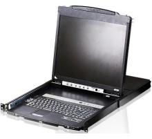 Консоль управления, LCD 19"(1280x1024), лат./рус. клав., 16-портовый KVM-переключатель,  +1 remote user(SPHD18(Male)),2хUSB(Тип а Female),  KVM-порты: SPHD15(Female), каскадирование./ 16P Dual RAIL LCD KVMP SWITCH 19INCH