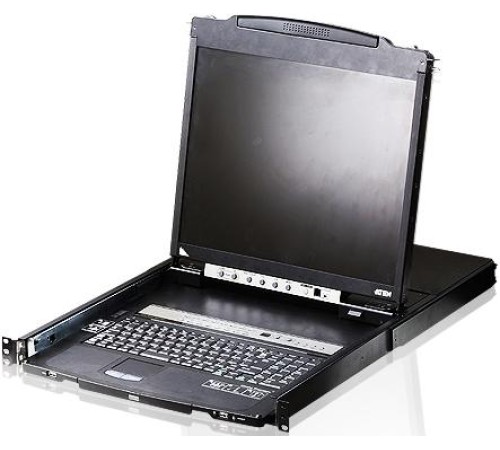 Консоль управления, LCD 19"(1280x1024), лат./рус. клав., 16-портовый KVM-переключатель,  +1 remote user(SPHD18(Male)),2хUSB(Тип а Female),  KVM-порты: SPHD15(Female), каскадирование./ 16P Dual RAIL LCD KVMP SWITCH 19INCH