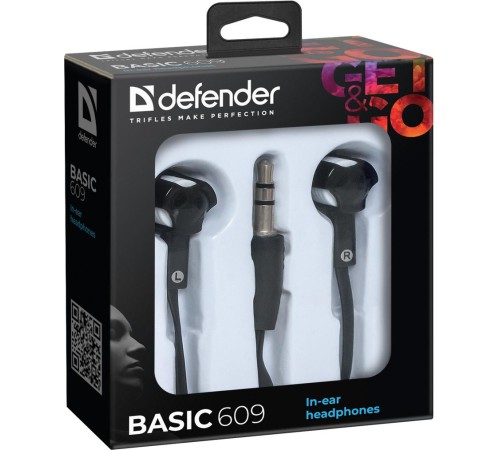 Defender Наушники вставки Basic 609 черный + белый