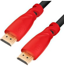 Greenconnect Кабель 0.3m, HDMI версия 2.0 HDR 4:2:2, Ultra HD, 4K 60 fps 60Hz/5K*30Hz, 3D, AUDIO, 18.0 Гбит/с, 28/28 AWG, OD7.3mm, тройной экран, черный, красные коннекторы, GCR-HM3012-0.3m