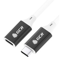GCR Удлинитель USB 3.1 Type C-С, 2.0m белый, 100W/20V/5A, M/F, TPE, AL сase черный, белый ПВХ, экран, армированный