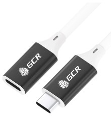 GCR Удлинитель USB 3.1 Type C-С, 2.0m белый, 100W/20V/5A, M/F, TPE, AL сase черный, белый ПВХ, экран, армированный