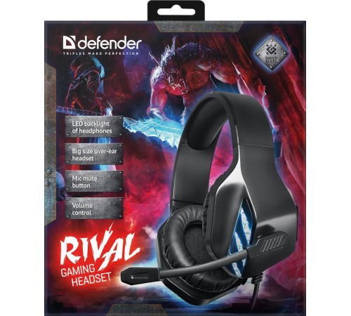 Defender Игровая гарнитура Rival черный, провод 2.2 м