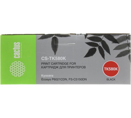 -/ Картридж лазерный Cactus CS-TK580K TK-580K черный (3500стр.) для Kyocera FS-C5150DN/P6021 Ecosys