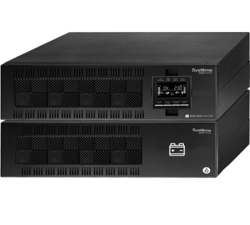 ИБП Smart-Save Online SRV Systeme Electric 10000 ВА, монтаж в стойку 6U, 230 В, 1:1, клеммный вход/выход, SmartSlot, LCD, USB, версия с возможностью увеличения времени автономии, 2 кор.