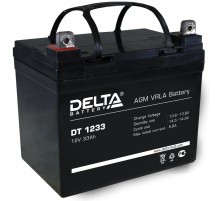 Батарея DELTA серия DT, DT 1233, напряжение 12В, емкость 33Ач (разряд 20 часов),  макс. ток разряда (5 сек.) 440А, макс. ток заряда 9.9А, свинцово-кислотная типа AGM, клеммы под гайку и болт M8, ДxШxВ 197х130х159мм., вес 10.1кг., срок службы 5 лет./ Batte