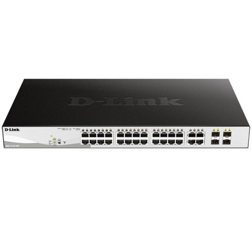 Коммутатор/ DGS-1210-28P/FL Managed L2 Switch 24x1000Base-T PoE, 4xCombo 1000Base-T/SFP, PoE Budget 193W, Surge 6KV, CLI