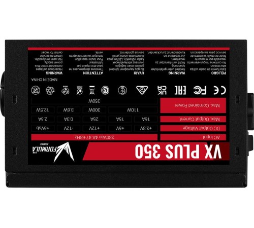 Блок питания Formula V Line VX PLUS 350, 350W, ATX12V v2.3, 12cm Fan (ex Aerocool)