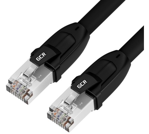 GCR Патч-корд PROF кат.8 ethernet  15.0m F/FTP,  RJ45, CU, 26 AWG, литой, прямой, черный, экранированные коннекторы, GCR-52352