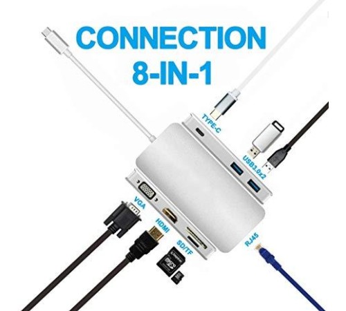 Greenconnect Адаптер-переходник Type C на RJ45 + HDMI + VGA + Card Reader + USB3.0-разветвитель на 2 пота Greenconnect Адаптер-переходник Type C на RJ45 + HDMI + VGA + Card Reader + USB3.0-разветвитель на 2 пота
