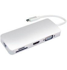 Greenconnect Адаптер-переходник Type C на RJ45 + HDMI + VGA + Card Reader + USB3.0-разветвитель на 2 пота