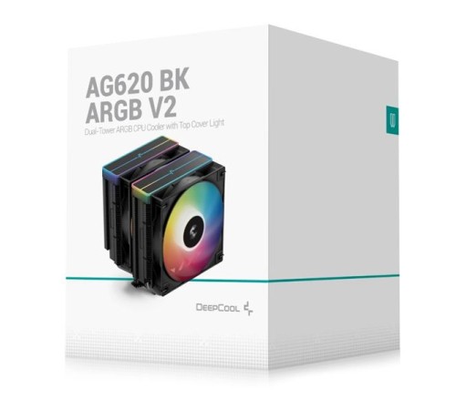 Кулер для процессора DEEPCOOL AG620 BK ARGB V2 LGA20XX/1700/1200/115X/AM5/AM4 (9шт/кор, TDP 260W, PWM, ARGB DUAL Fan 120mm, 6 тепл. трубок, черный) RET (R-AG620-BKAMMN-GJD)