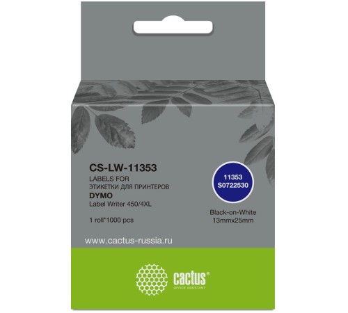 -/ Этикетки Cactus CS-LW-11353 сег.:25x13мм черный белый 1000шт/рул Dymo Label Writer 450/4XL