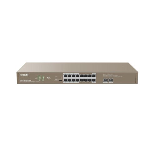 Коммутатор/ Tenda TEG1118P-16-250W Коммутатор неуправляемый PoE, 16 портов, 16x1 Гбит/с, PoE 16х30 Вт (до 230Вт), SFP 2x1 Гбит/с, установка в стойку