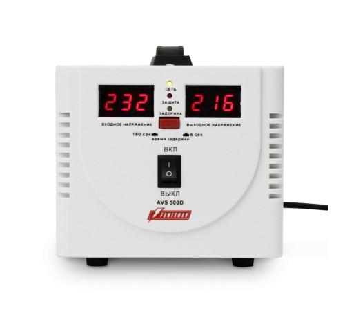 Стабилизатор POWERMAN AVS 500D, ступенчатый регулятор, цифровые индикаторы уровней напряжения, 500ВА, 140-260В, максимальный входной ток 5А, 2 евророзетки, IP-20, напольный, 200мм х 150мм х 140мм, 2,3 кг./ Stabilizer POWERMAN AVS 500D, step-type regulato Стабилизатор POWERMAN AVS 500D, ступенчатый регулятор, цифровые индикаторы уровней напряжения, 500ВА, 140-260В, максимальный входной ток 5А, 2 евророзетки, IP-20, напольный, 200мм х 150мм х 140мм, 2,3 кг./ Stabilizer POWERMAN AVS 500D, step-type regulato