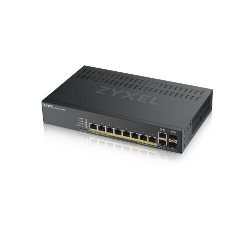 Коммутатор/ ZYXEL GS1920-8HPv2 Hybrid Smart switch PoE+ ZYXEL Nebula Flex, 8xGE PoE+, 2xCombo (SFP/RJ-45), silent (fanless), budget PoE 130W, Standalone / cloud management