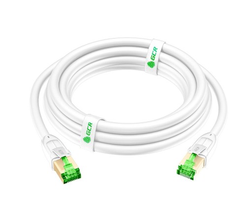 GCR Патч-корд LSZH PROF кат.8 ethernet  5.0m SF/FTP, RJ45, медь, 40 Гбит/с, 26 AWG, белый, литой, экранированные коннекторы 24K GOLD