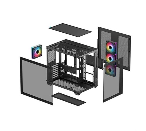 корпус Deepcool CG530 4F без БП, боковое окно (панорама), 3x120мм ARGB Reverse вентилятора на боковой стенке, 1x120мм ARGB вентилятор сзади, черный, ATX