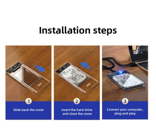 Внешний корпус для диска HDD/SSD Netac WH11 2.5 SATA to USB3.0 External HDD/SSD Case, Slide Transparent Cover, with USB3.0 C to C cable