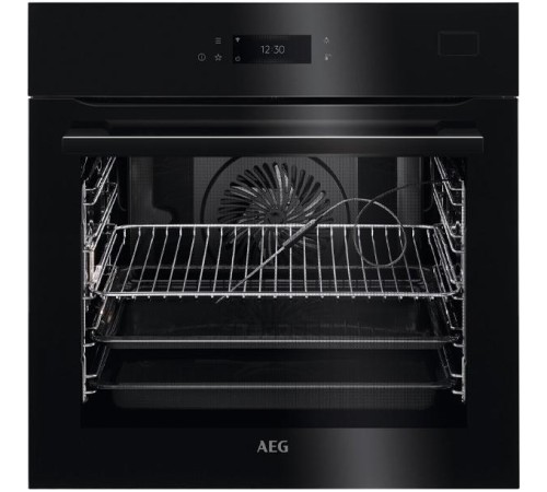 Встраиваемая электрическая духовка AEG/ Духовой шкаф с паром SteamCrisp ,пиролиз,сенсорный дисплей EXCite, основной цвет -черный,, таймер отключения, отложенный старт, будильник, хромированные направляющие из нержавеющей стали Easy Entry ,термозонд