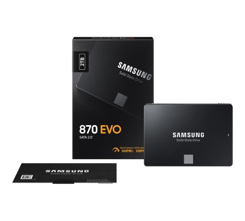 Твердотельный накопитель/ Samsung SSD 870 EVO, 2000GB, 2.5" 7mm, SATA3, 3-bit MLC, R/W 560/530MB/s, IOPs 98 000/88 000, DRAM buffer 2048MB, TBW 1200, DWPD 0.33 (12 мес.) Твердотельный накопитель/ Samsung SSD 870 EVO, 2000GB, 2.5" 7mm, SATA3, 3-bit MLC, R/W 560/530MB/s, IOPs 98 000/88 000, DRAM buffer 2048MB, TBW 1200, DWPD 0.33 (12 мес.)