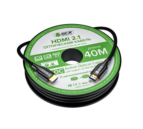 GCR Кабель 40m оптический HDMI 2.1 8K 60Hz, для подключения SmartTV, AppleTV, XBOX Series X, PS5, GCR-52436