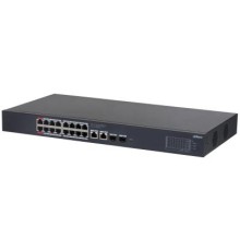 Коммутатор DAHUA 16-портовый гигабитный PoE коммутатор с функцией облачного управления Порты: 16 RJ45 10/100/1000Мбит/с (PoE/PoE+/Hi-PoE),  2 RJ45 10/100/1000Мбит/с (uplink), 2 SFP 1000Мбит/с (uplink); мощность