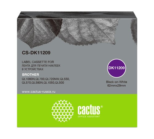 -/ Картридж ленточный Cactus CS-DK11209 DK-11209 черный для Brother P-touch QL-500, QL-550, QL-700, QL-