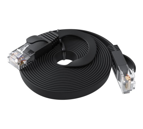 GCR Патч-корд 5.0m PROF плоский прямой кат.7 ethernet, медь, черный, RJ45, T568B, GCR-53178