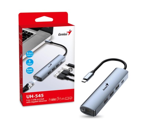 USB HUB UH-545 USB3.0 с Ethernet RJ45, гигабитным Ethernet RJ45 x 1, портом питания USB-C (5 В 3 А) x 1, портами передачи данных USB-A 3.0 x 3 USB HUB UH-545 USB3.0 с Ethernet RJ45, гигабитным Ethernet RJ45 x 1, портом питания USB-C (5 В 3 А) x 1, портами передачи данных USB-A 3.0 x 3