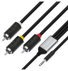 Кабель-переходник аудио jack 3,5mm / RCA GCR Кабель-переходник 1.0m аудио jack 3,5mm / 3 х RCA, черный, GCR-53202