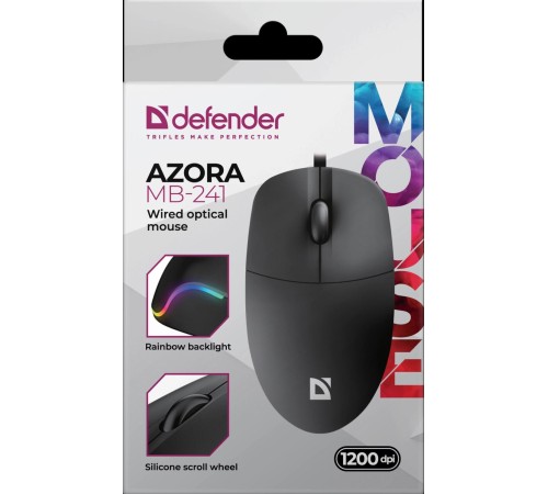 Defender Проводная оптическая мышь Azora MB-241 черн,3D,1200dpi,1,8м