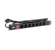PDU 7 розеток DIN49440 (нем. cтанд.) с LED выключателем, 1U, шнур 2м вилка DIN49441 (нем. станд.), профиль из ПВХ, черный