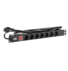 PDU 7 розеток DIN49440 (нем. cтанд.) с LED выключателем, 1U, шнур 2м вилка DIN49441 (нем. станд.), профиль из ПВХ, черный