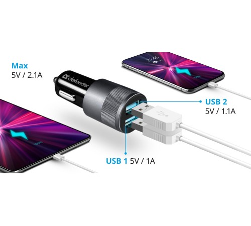 Defender Автомобильное ЗУ UCA-21 2USB, 5V/2.1A