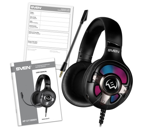 Игровые наушники с микрофоном SVEN AP-U1100MV, черный (USB, RGB, 7.1) Игровые наушники с микрофоном SVEN AP-U1100MV, черный (USB, RGB, 7.1)