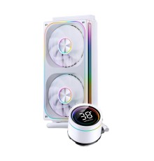 Система жидкостного охлаждения/ Water Cooling System JONSBO TH-240 White (260W, 240mm, LED temp., White, ARGB/ Fans: 2x120mm, 62.4CFM, 37.3dBA, 2400RPM/ Pump height 72mm, 30dBA, 2400RPM, Rad thickness 27mm/ S: 1851, 1700, 1200, 115X, AM5, AM4)