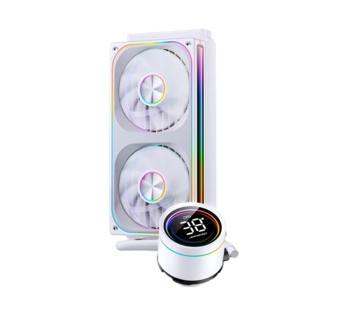 Система жидкостного охлаждения/ Water Cooling System JONSBO TH-240 White (260W, 240mm, LED temp., White, ARGB/ Fans: 2x120mm, 62.4CFM, 37.3dBA, 2400RPM/ Pump height 72mm, 30dBA, 2400RPM, Rad thickness 27mm/ S: 1851, 1700, 1200, 115X, AM5, AM4) Система жидкостного охлаждения/ Water Cooling System JONSBO TH-240 White (260W, 240mm, LED temp., White, ARGB/ Fans: 2x120mm, 62.4CFM, 37.3dBA, 2400RPM/ Pump height 72mm, 30dBA, 2400RPM, Rad thickness 27mm/ S: 1851, 1700, 1200, 115X, AM5, AM4)